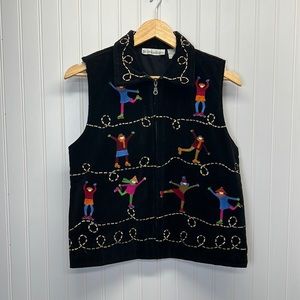 Vintage DressBarn Velvet Embroidered Zip Up Vest‎ Ice Skating Sz S